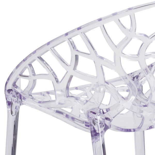 Transparent Oval Shaped Stacking Side Chair with Artistic Pattern Design