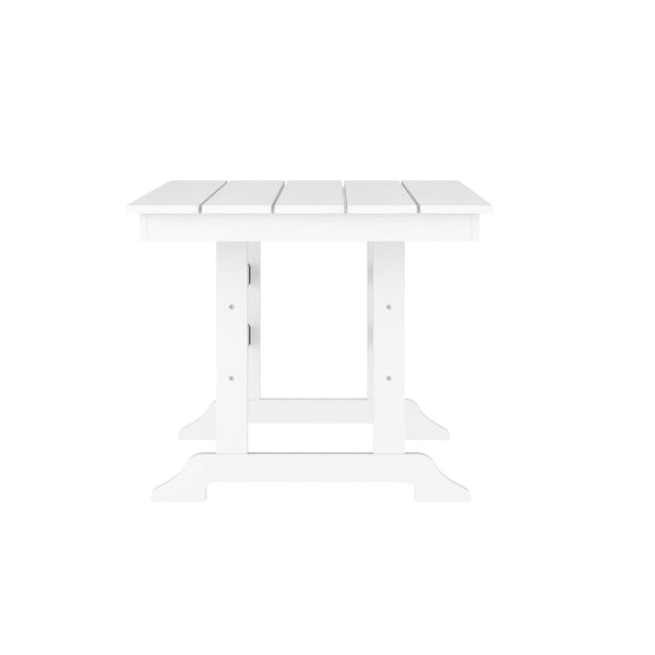 White |#| Commercial All Weather Adirondack Table and 6 Chairs with Cupholders in White