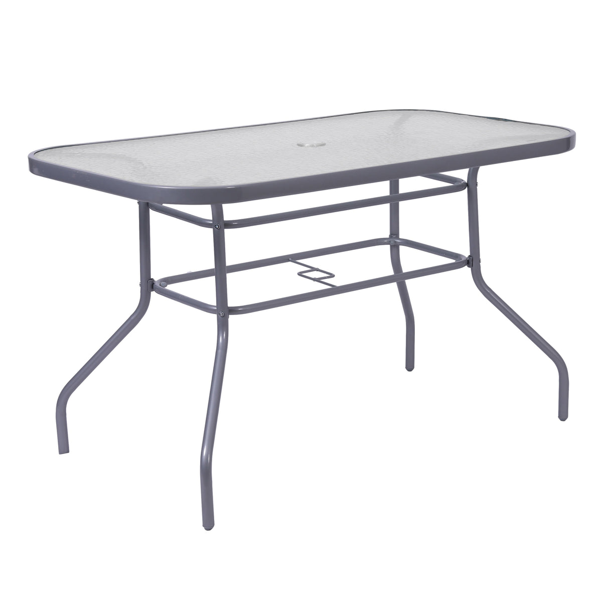 Flash Furniture 27.5 x 47.25 in. Tory Commercial Grade Rectangular Patio Table with Tempered Glass Top with Umbrella Hole & Steel Tube Frame