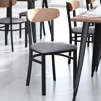 Wright Commercial Grade Dining Chair with 500 LB. Capacity Steel Frame, Solid Wood Seat, and Boomerang Back - View 2